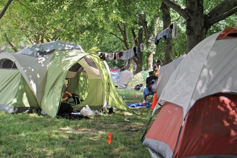 Homeless encampment on Ben Franklin Parkway