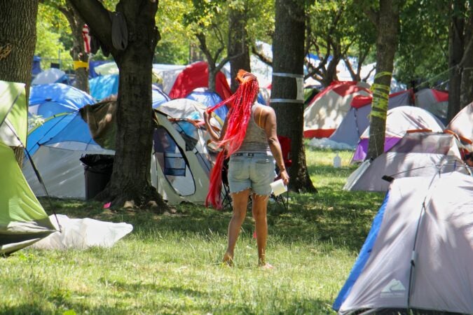 Homeless encampment on Ben Franklin Parkway