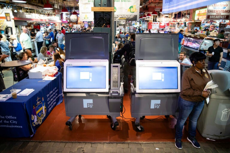 In this June 13, 2019, file photo, ExpressVote XL voting machines are displayed during a demonstration at the Reading Terminal Market in Philadelphia. (AP Photo/Matt Rourke)