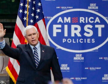 In this June 12, 2020, file photo Vice President Mike Pence, waves as he arrives to speak after a tour at Oberg Industries plant in Sarver, Pa. (AP Photo/Keith Srakocic)