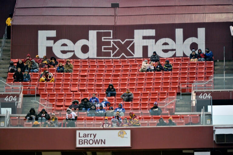 FedEx Field is less than full during the second half of an NFL football game between the Washington Redskins and the New York Giants, Sunday, Dec. 9, 2018, in Landover, Md. (AP Photo/Mark Tenally)