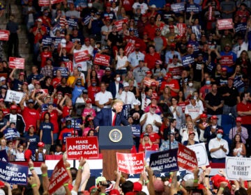 In this Saturday, June 20, 2020, file photo, President Donald Trump speaks at BOK Center during his rally in Tulsa, Okla. (Stephen Pingry/Tulsa World via AP, File)