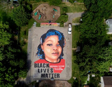 A ground mural depicting a portrait of Breonna Taylor is seen at Chambers Park, Monday, July 6, 2020, in Annapolis, Md. The mural honors Taylor, a 26-year old Black woman who was fatally shot by police in her Louisville, Kentucky, apartment. The artwork was a team effort by the Banneker-Douglass Museum, the Maryland Commission on African American History and Culture, and Future History Now, a youth organization that focuses on mural projects. (AP Photo/Julio Cortez)