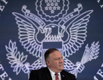 Secretary of State Mike Pompeo speaks at the National Constitution Center about the Commission on Unalienable Rights, Thursday,  July 16, 2020, in Philadelphia. (Brendan Smialowski/Pool via AP)