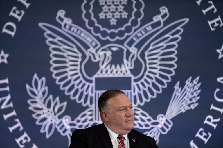 Secretary of State Mike Pompeo speaks at the National Constitution Center about the Commission on Unalienable Rights, Thursday,  July 16, 2020, in Philadelphia. (Brendan Smialowski/Pool via AP)