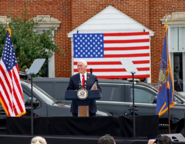 Vice President Mike Pence speaks  at a “Cops for Trump” campaign event at the police station Thursday, July 30, 2020, in Greensburg, Pa. (AP Photo/Keith Srakocic)