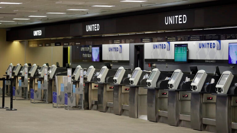 Empty United Airlines ticket machines