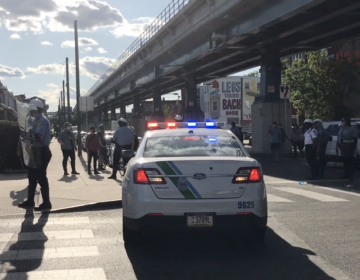 Police officers congregating in West Philadelphia at 6:10 p.m. on May 31, 2020. (Photo anonymously provided)