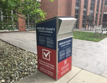 One of many ballot drop boxes in New Jersey for Tuesday's primary election.  (Evelyn Tu for WHYY)