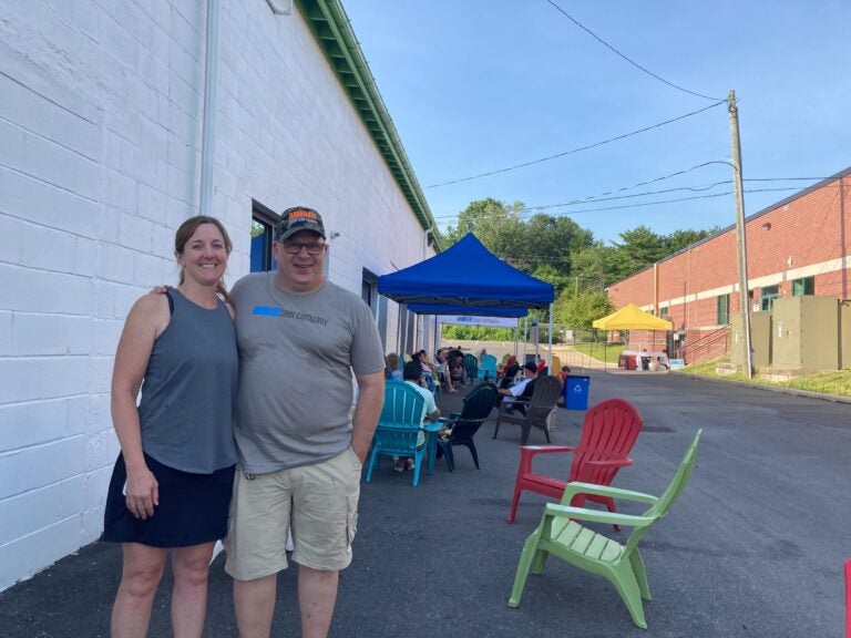 Liz and Doug Buddle own Ambler Brewing Company in Ambler, Pennsylvania. They have had to make multiple adjustments to their business operation to try and keep earning revenue during the pandemic. (Zachariah Hughes/WHYY)