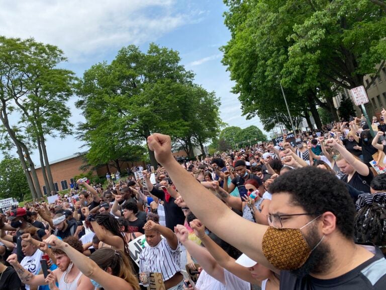 Hundreds of people filled the street outside Lebanon’s courthouse at a Black Lives Matter protest in early June. (Alanna Elder/WITF)