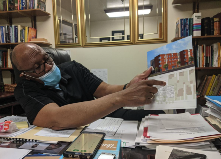 “There is absolutely no affordable housing in East Oak Lane. Period,” says pastor Wilbert Richardson as he sits in his office at Refuge Evangelical Baptist Church on Wednesday. — (Michael D'Onfrio / The Philadelphia Tribune)