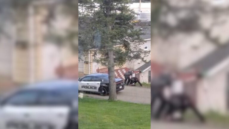 A video surfaced of Police Chief Hiel Bartlett and another officer, Patrolman Matthew Gustin, making an arrest in which some Bradford, Pa. residents say they used excessive force. (Screenshot)