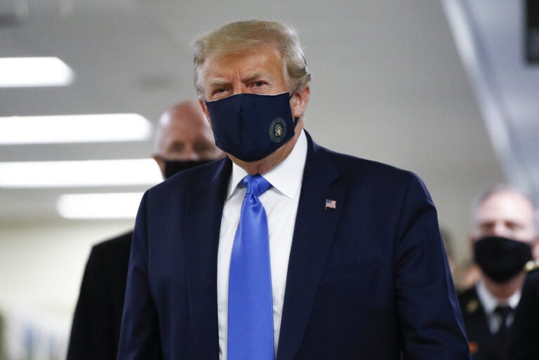 President Donald Trump wore a mask during his visit to Walter Reed National Military Medical Center in Bethesda, Md., on Saturday.