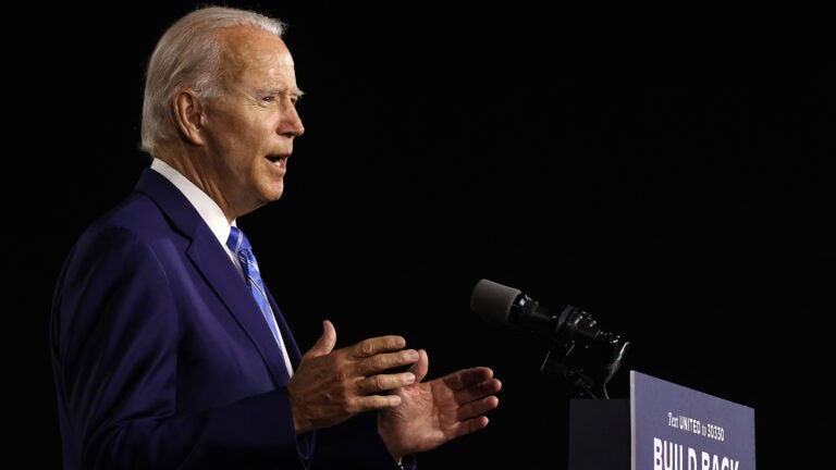 Presumptive Democratic presidential nominee Joe Biden details his $2 trillion climate proposal Tuesday at the Chase Center in Wilmington, Del.
