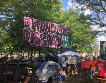 Homeless encampment on the Ben Franklin Parkway