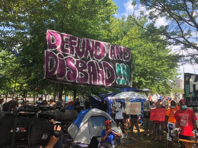 Homeless encampment on the Ben Franklin Parkway