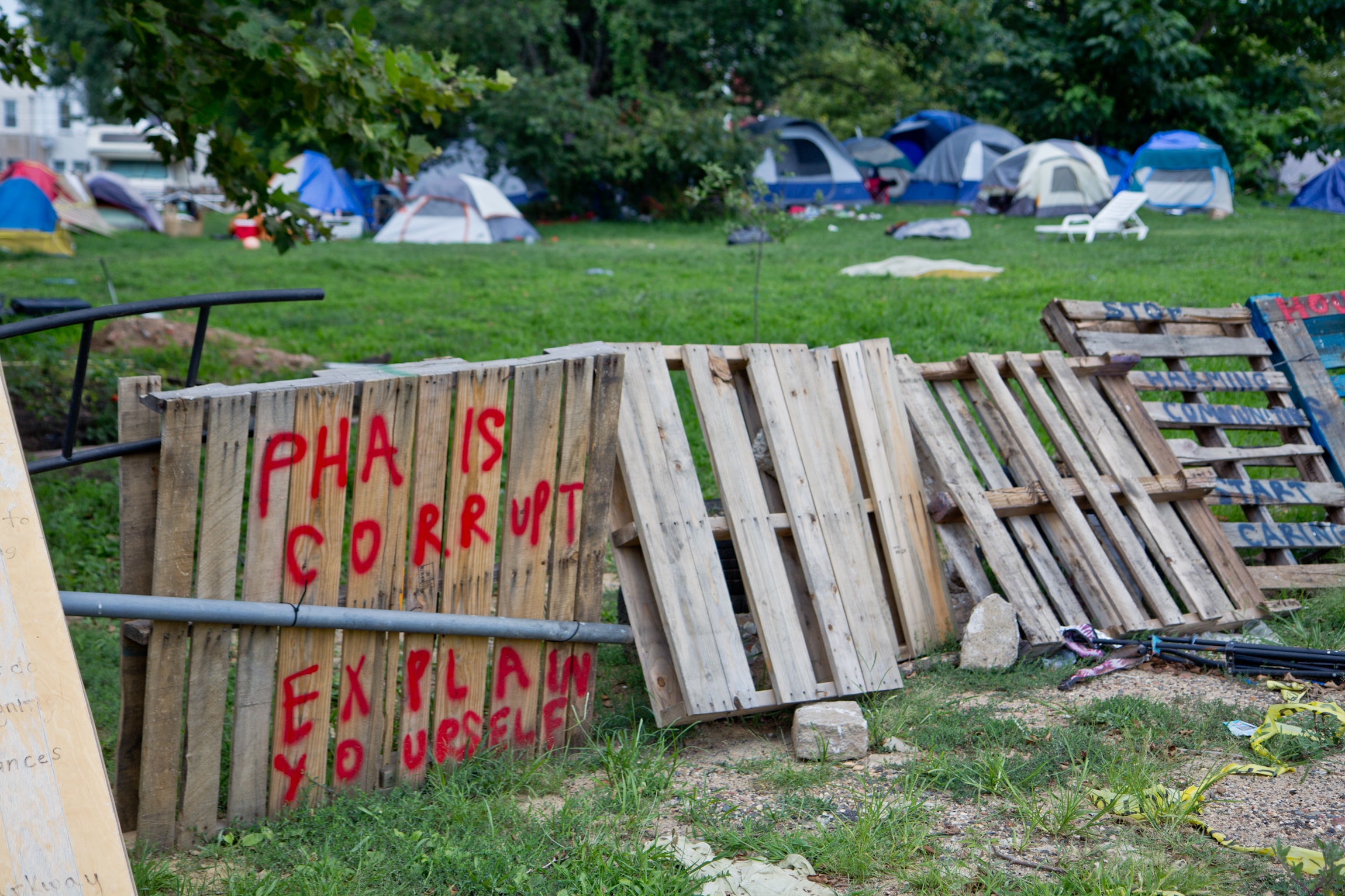 A homeless encampment at 21st and Ridge Avenue 