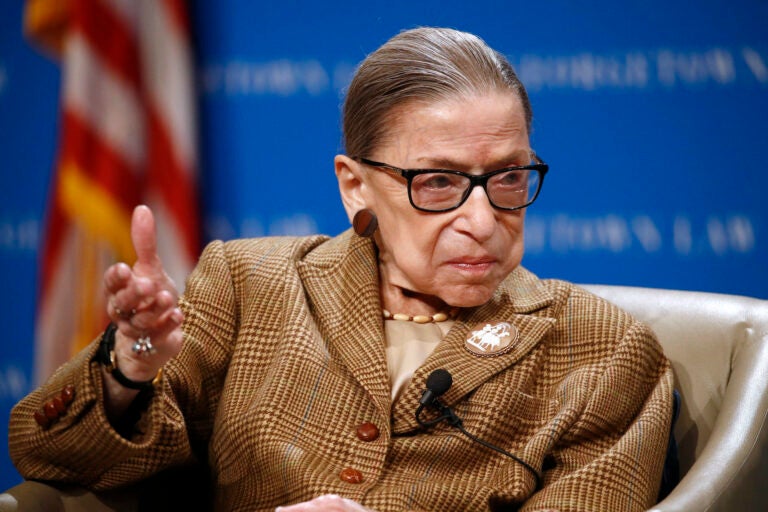 U.S. Supreme Court Associate Justice Ruth Bader Ginsburg speaks during a discussion on the 100th anniversary of the ratification of the 19th Amendment at Georgetown University Law Center in Washington, Monday, Feb. 10, 2020. (AP Photo/Patrick Semansky)