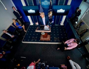 President Donald Trump speaks at a news conference in the James Brady Press Briefing Room at the White House, Thursday, Aug. 13, 2020, in Washington. (AP Photo/Andrew Harnik)