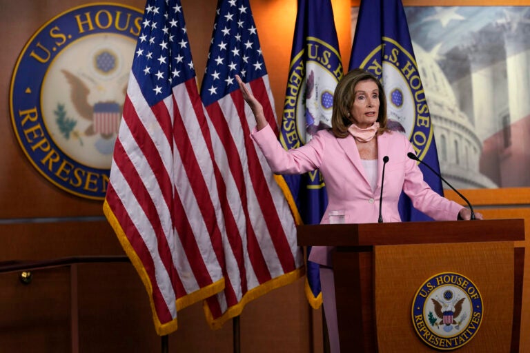 House Speaker Nancy Pelosi of Calif., speaks during a news conference on Capitol Hill in Washington, Saturday, Aug. 22, 2020. The House is set for a rare Saturday session to pass legislation to halt changes in the Postal Service and provide $25 billion in emergency funds. (AP Photo/Susan Walsh)