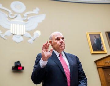 Postmaster General Louis DeJoy is sworn into the House Oversight and Reform Committee hearing titled “Protecting the Timely Delivery of Mail, Medicine, and Mail-in Ballots,” in Rayburn House Office Building on Monday, August 25, 2020. (Photo By Tom Williams/CQ Roll Call/Pool)