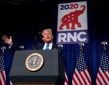 President Donald Trump speaks the Republican National Committee convention site, Monday, Aug. 24, 2020, in Charlotte. (AP Photo/Evan Vucci)