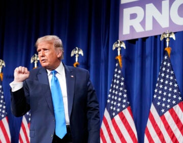 President Donald Trump pumps his fist after speaking at the 2020 Republican National Convention in Charlotte, N.C., Monday, Aug. 24, 2020. (AP Photo/Andrew Harnik)