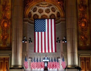 Donald Trump Jr., speaks as he tapes his speech for the first day of the Republican National Convention from the Andrew W. Mellon Auditorium in Washington, Monday, Aug. 24, 2020. (AP Photo/Susan Walsh)