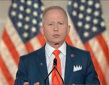 In this image from video, Rep. Jeff Van Drew, R-N.J., speaks from Washington, during the fourth night of the Republican National Convention on Thursday, Aug. 27, 2020. (Courtesy of the Committee on Arrangements for the 2020 Republican National Committee via AP)