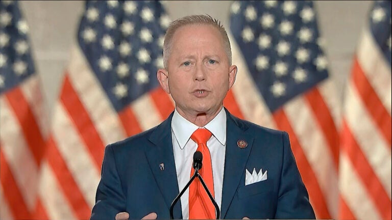 In this image from video, Rep. Jeff Van Drew, R-N.J., speaks from Washington, during the fourth night of the Republican National Convention on Thursday, Aug. 27, 2020. (Courtesy of the Committee on Arrangements for the 2020 Republican National Committee via AP)