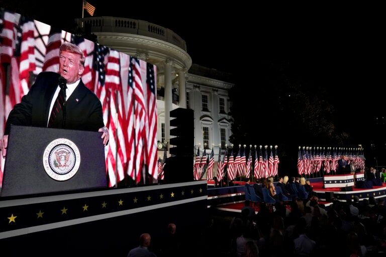 President Donald Trump speaks from the South Lawn of the White House on the fourth day of the Republican National Convention, Thursday, Aug. 27, 2020, in Washington. (AP Photo/Alex Brandon)