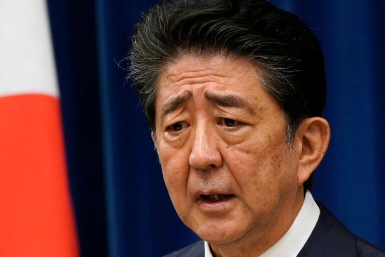 Japanese Prime Minister Shinzo Abe speaks during a press conference