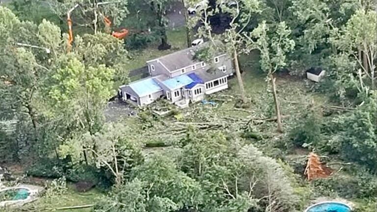 Tornado damage in the Lincroft section of Middletown Township. (NWS image)