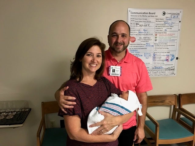 Prior to the coronavirus pandemic, Pastor Tobe Witmer of Lighthouse Baptist Church ‘visited congregants in the hospital. In August 2019 he visited a congregant at Christiana Care who had given birth. (Courtesy of Tobe Witmer)