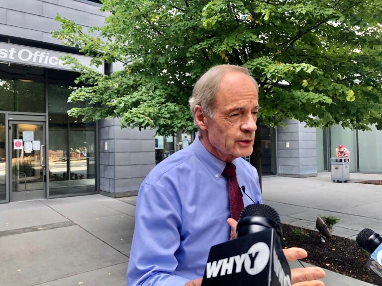 U.S. Sen. Tom Carper, D-Del., acknowledged a technical glitch, not dissatisfaction with the postal service, led him to blurt out a triple F-bomb. (Cris Barrish/WHYY)