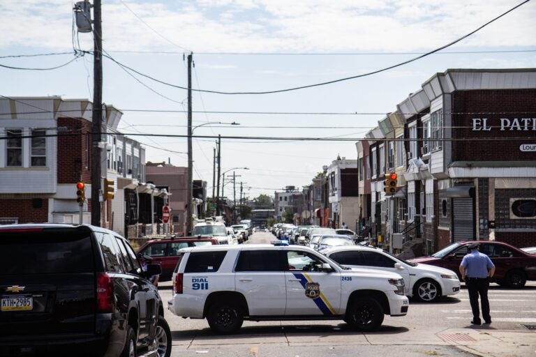 Police on the streets in Philadelphia’s Kensington neighborhood. (Kimberly Paynter/WHYY)