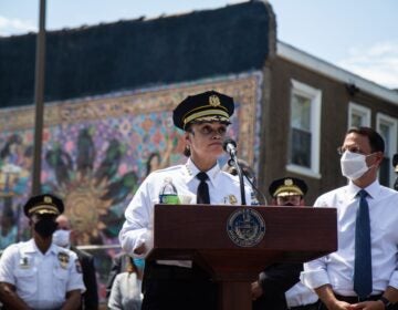 Philadelphia Police Commissioner Danielle Outlaw offered accolades to officers and officials involved in the 5th raid of the Kensington Initiative  at a press conference announcing results Monday. (Kimberly Paynter/WHYY)