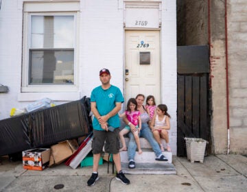 Mike Fallaro and Lisa Swinehart lost work during the pandemic and have been threatened with eviction from their Kensington rowhouse. Two of their three children are scheduled to start school this week. (Jessica Kourkounis for Keystone Crossroads)
