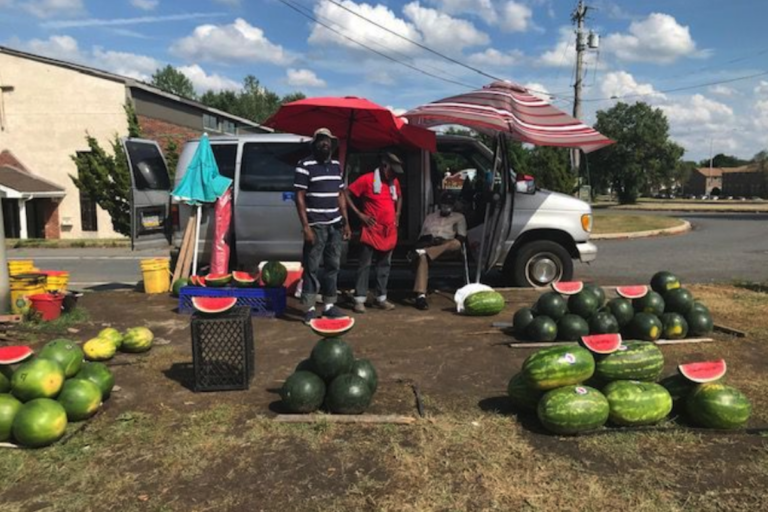 The watermelon stand is on the corner of 83rd and Lindbergh Boulevard, across from St. Paul’s AME Church. (Chantale Belefanti)