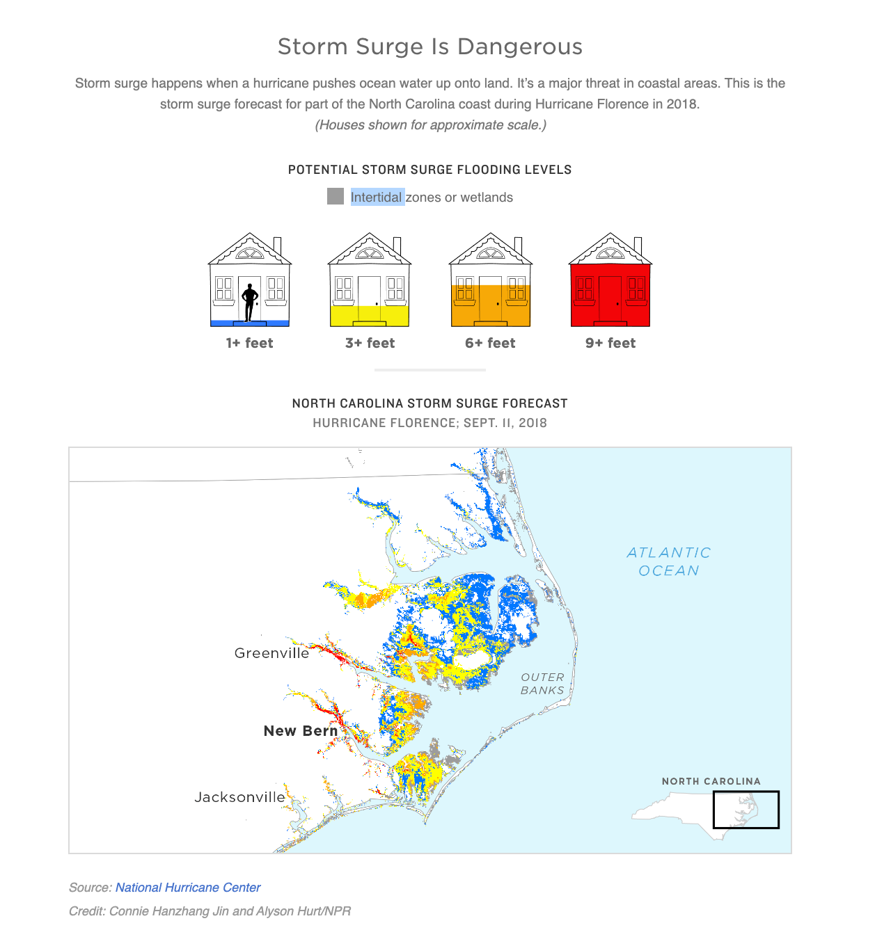 Storm surge forecast for part of the North Carolina coast during Hurricane Florence in 2018