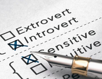 A personality test showing options for extrovert and introvert