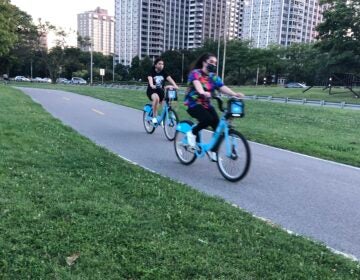 Cyclists enjoy a ride on Chicago's Lakefront Trail on a recent evening. Biking there and all across the country is up significantly during the pandemic.