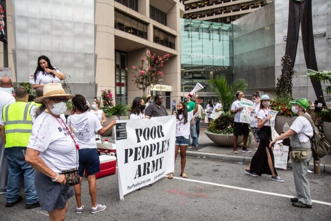 Members of the Poor People’s Army protested outside Joe Biden’s Philadelphia Campaign Office Monday.