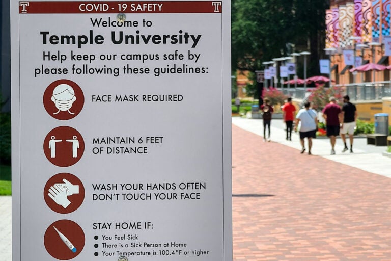 Coronavirus safety sign at Temple University