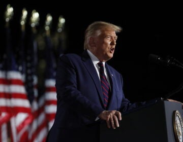 U.S. President Donald Trump speaks during the Republican National Convention on the South Lawn of the White House on Thursday. (Al Drago/Bloomberg via Getty Images)