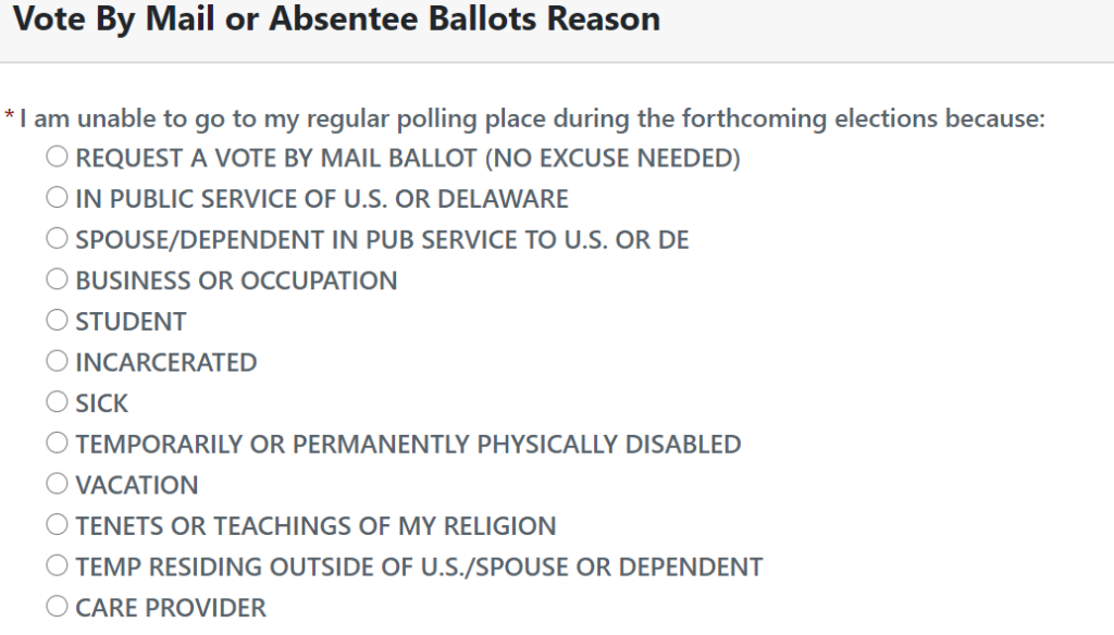 Del. vote-by-mail reasons