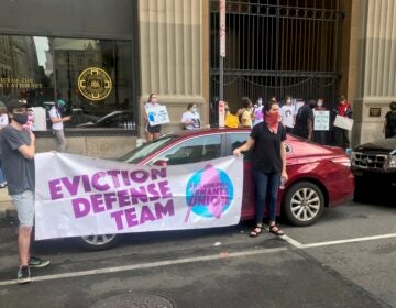 A group of housing advocates protesting evictions tried to block the court entrance Thursday, Sept. 3, 2020 (Courtesy of Sterling Johnson)