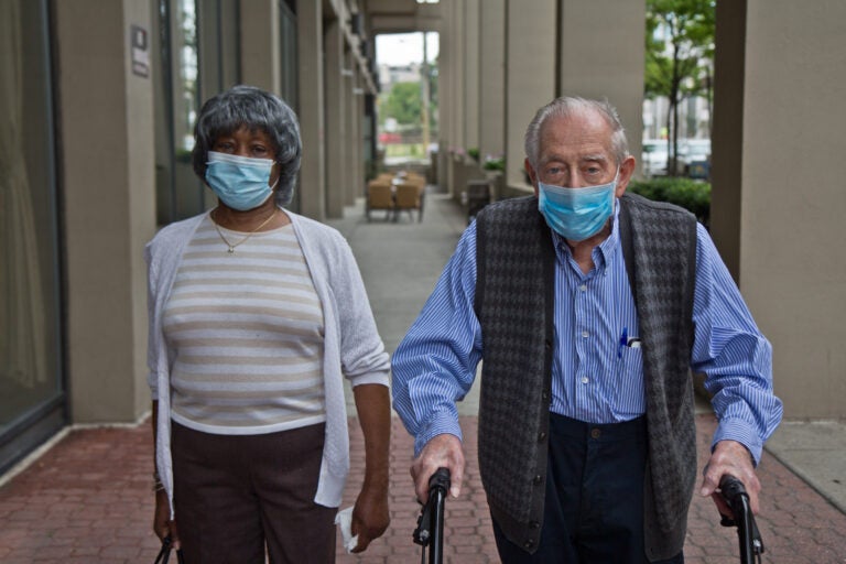 Fran Hunter (left) and Bernie Littman (right) at the Watermark hotel. They performed in a virtual musical, “Ain’t Congregatin’” over Zoom. (Kimberly Paynter/WHYY)