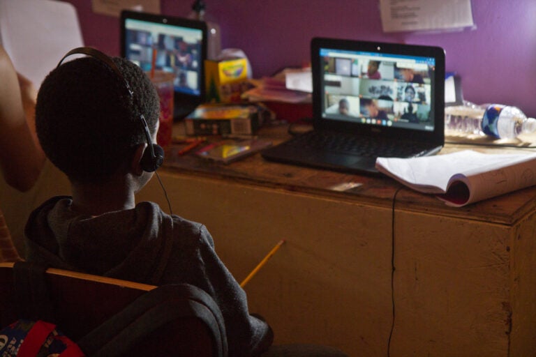 A student attends school virtually in North Philly